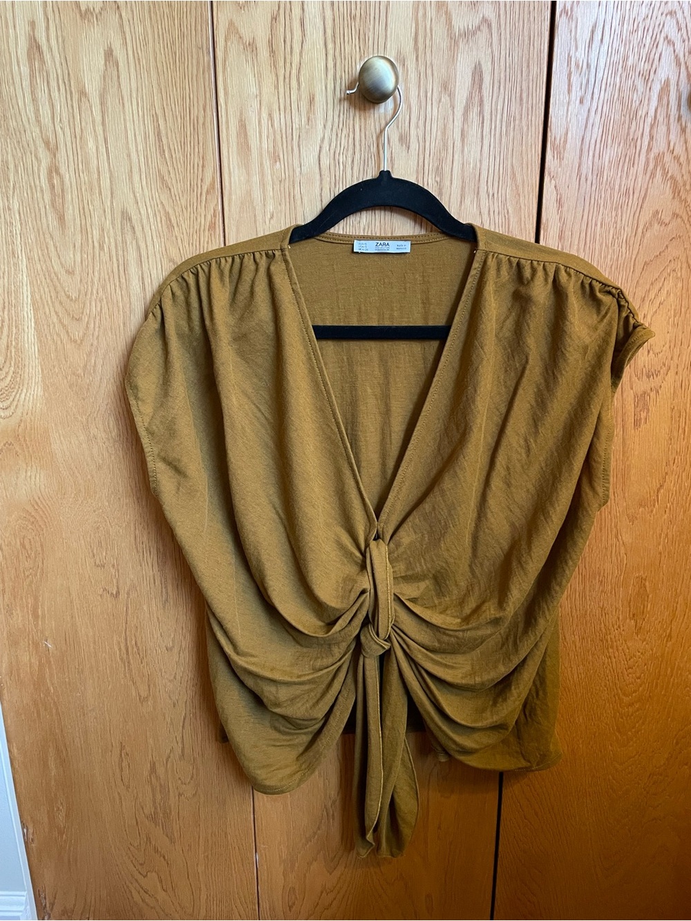 Zara Olive-Mustard Twist Front Women's Blouse